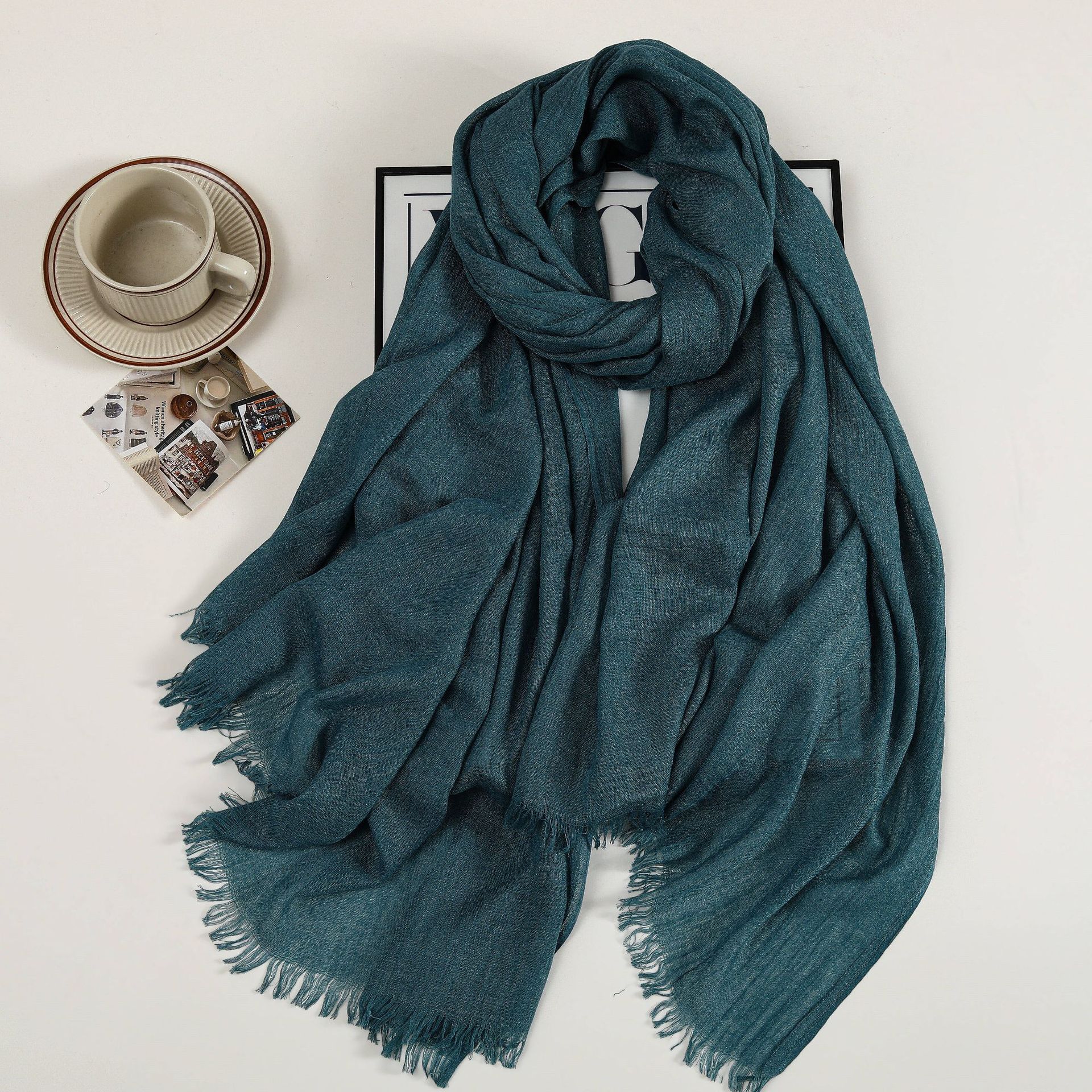 K522 New solid color cotton and linen scarf for women high-grade silk scarf gauze sunscreen headscarf artistic beach towel neck scarf large shawl