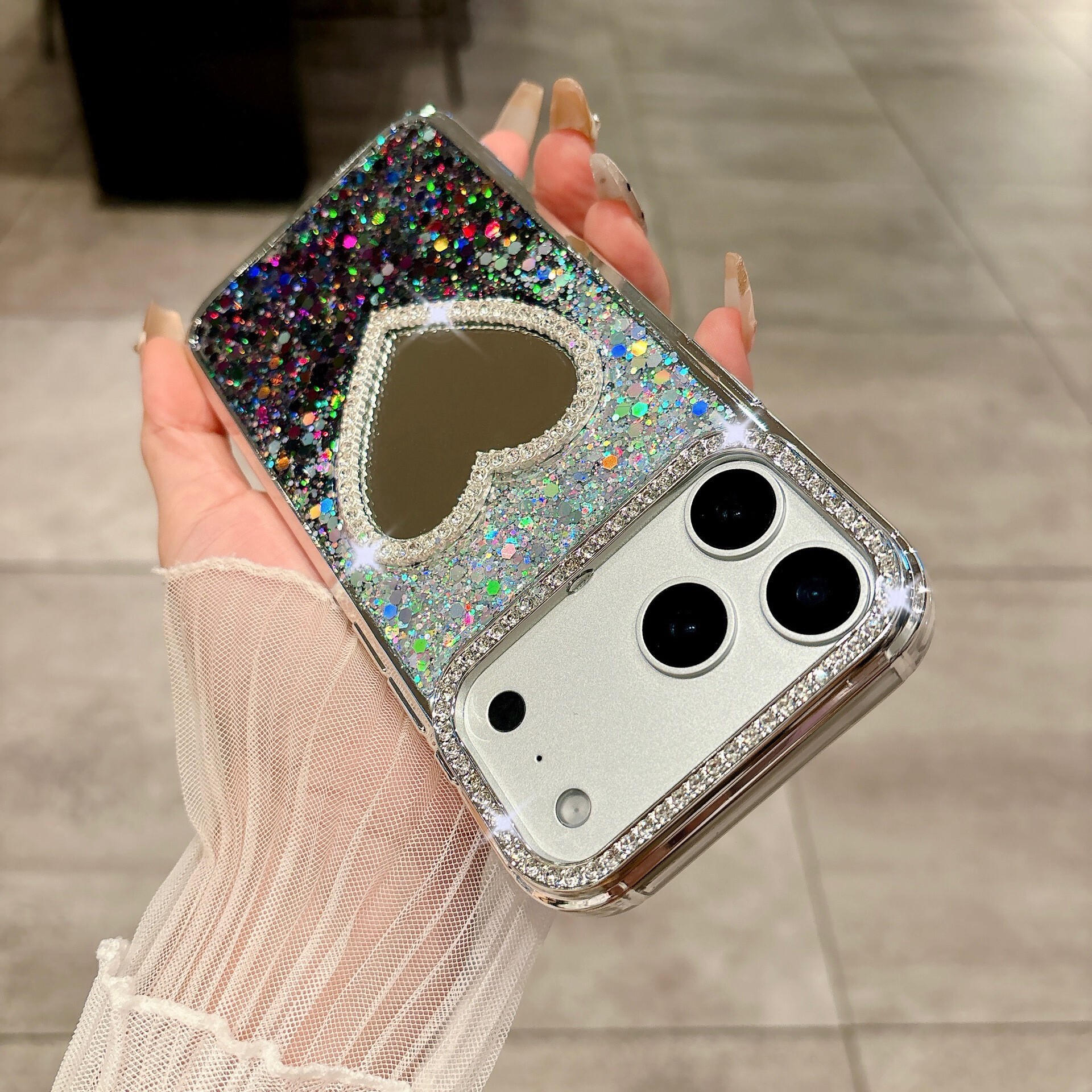 Gradient Glitter Phone Case Suitable for iPhone 17 Pro Max Heart Mirror Shockproof Cover iPhone 16/15/14 Pro