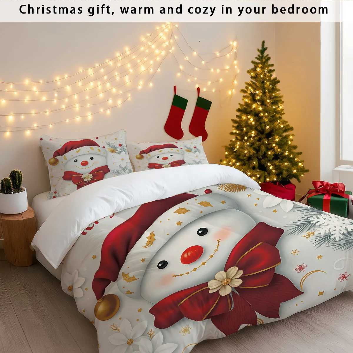 Christmas 3pc Christmas Snowman Printed Bedding Set Coreless Soft Comfortable Multiple Sizes Machine Washable 1 Duvet Cover 2 Pillowcases Y251126
