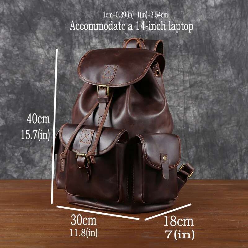 Vintage Top Layer Cowhide Men's Leather Crazy Horse Computer Bag Unisex Trend Fashion Travel Backpack