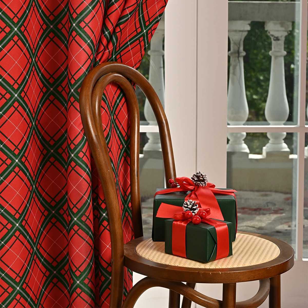 Curtain Christmas 2PCS Christmas Starry Sky Plaid Grommet Curtains Suitable for Christmas Holiday Decoration Y251126