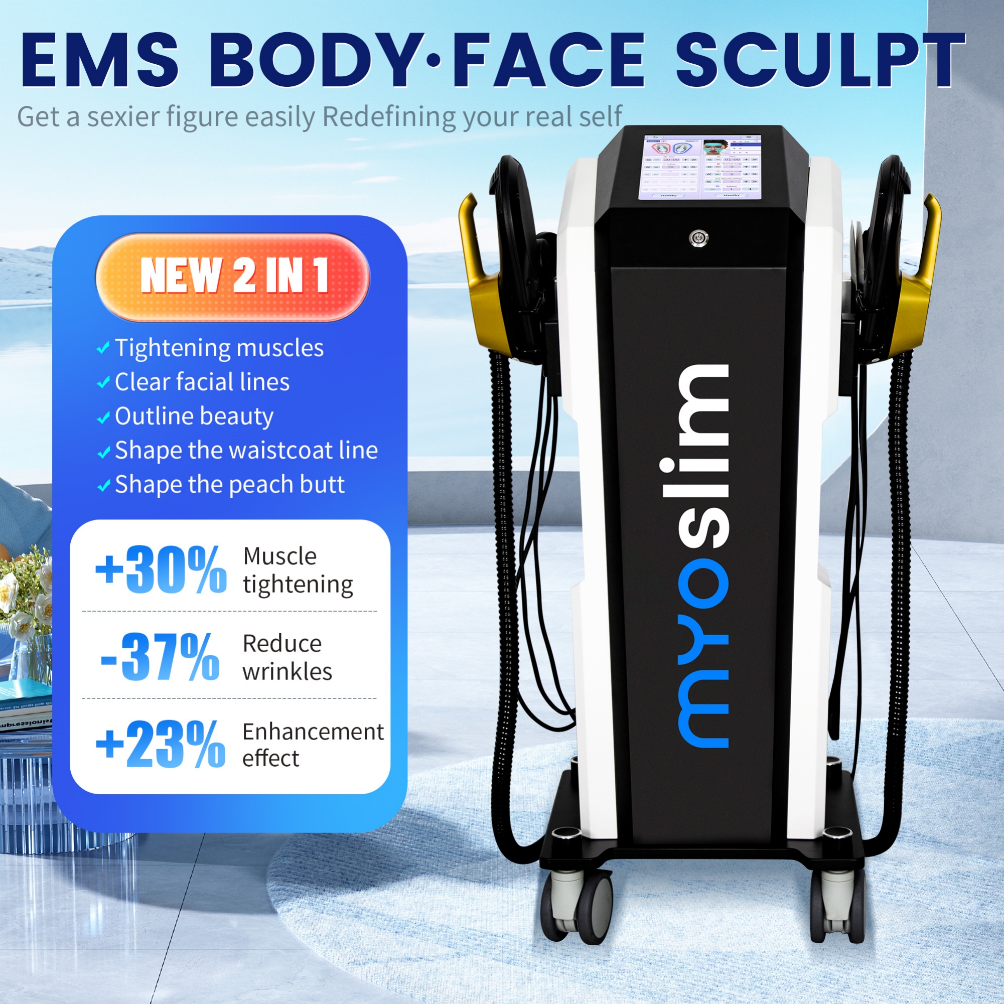 Myoslim RF Body Slimming and Face Slimming Muscle Training EMS Stimulator Slimming and Fat Burning Equipment