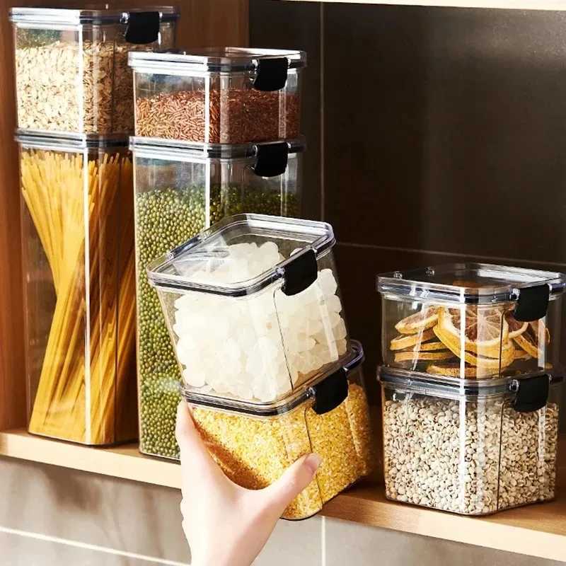 High Quty Sealed Jar Food Storage Box Transparent Plastic Kitchen Organizer Multigrain Tank Stackable Dried Sealed Storage Y251126