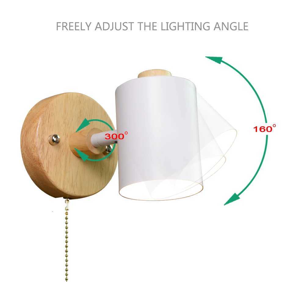 Nordic Indoor GU10 Wall lamp Wooden 6 Color With Zip switch EU/UL Plug Wall lights For home bedroom Living room Aisle Decorate M251126