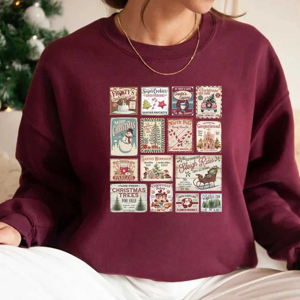 Vintage Christmas Sweatshirt Retro Christmas Hoodie Santa Claus Shirt Christmas Stamps Pullover Unisex Sweatshirts Xmas Gifts J251136