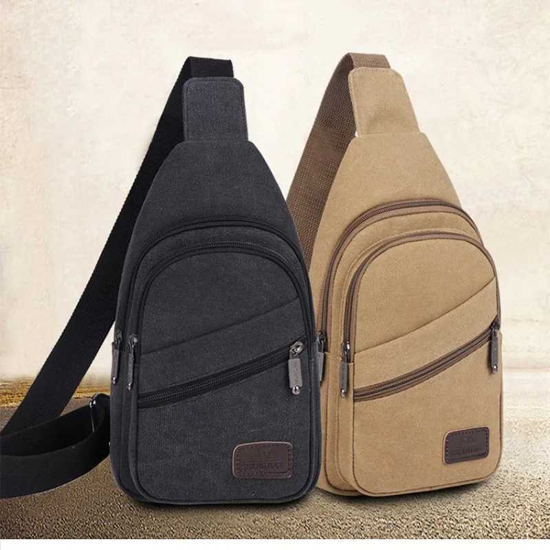 MenS Chest Bag Retro Canvas Waterproof Shoulder Bag Large Capacity Multi Pocket Crossbody Bag Outdoor Sports Travel Chest PackT251126