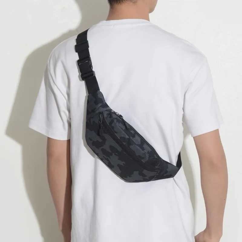 Mens Crossbody Waist Bag Multifunctional Waterproof Fitness Chest Pack with Three Pocket Nylon Fabric Chest Trendy Shoulder BagT251126