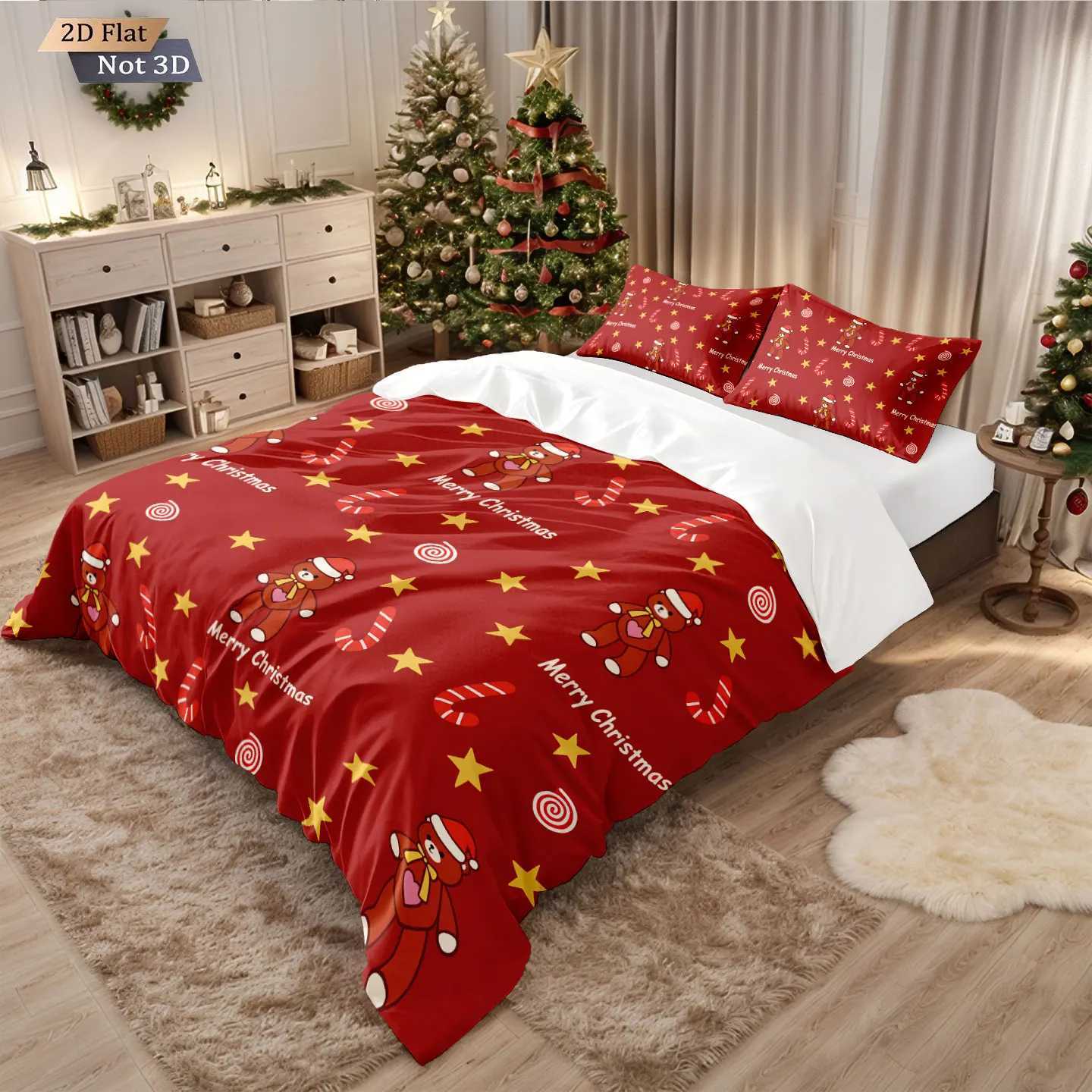 Christmas 3pcs Christmas red star printed coreless bedding comfortable multi size bedroom and dormitory duvet covers machine washable Y251126