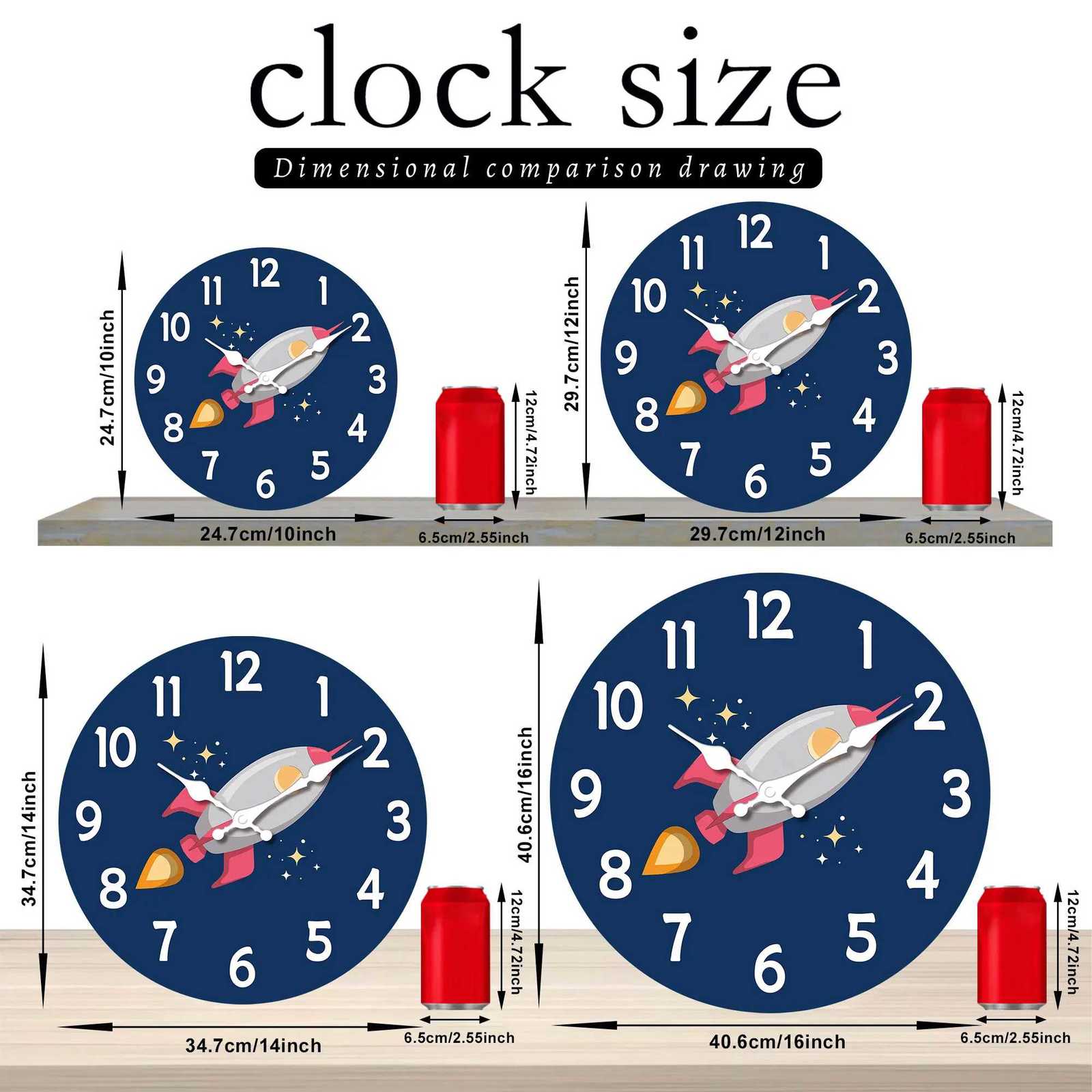 1pc 12 inch wooden wall clock space rocket design cartoon wall clock silent clock suitable for living room bedroom room deco C251126