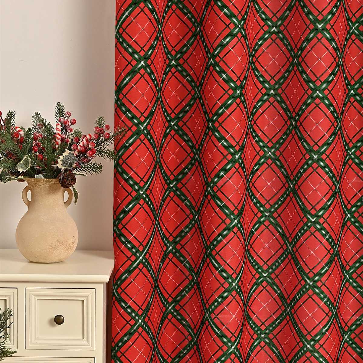 Curtain Christmas 2PCS Christmas Starry Sky Plaid Grommet Curtains Suitable for Christmas Holiday Decoration Y251126