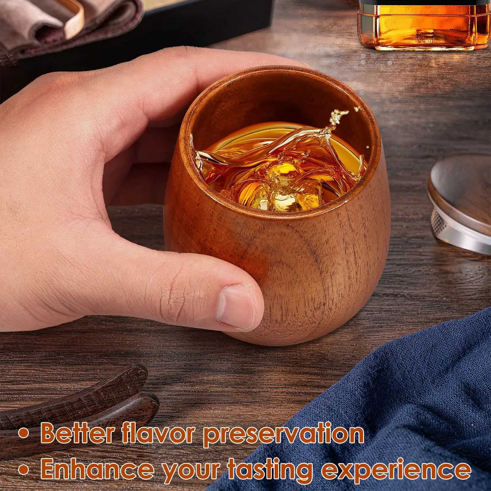 2 Pcs Wooden Bourbon Drinking Glass 250ml Wooden Whiskey Tumbler Creative Vintage Wooden Bourbon Glasses Set Men Dad Presents C251126