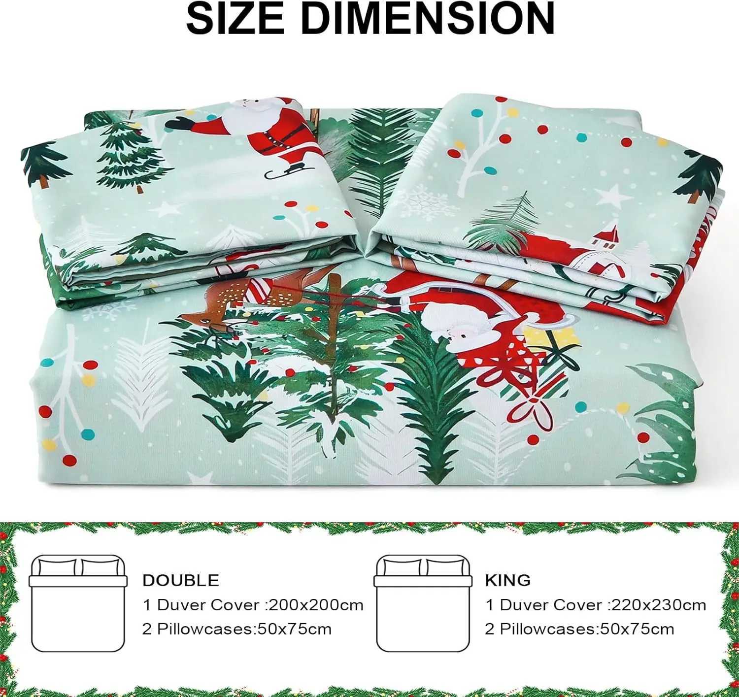 Christmas Green Christmas Duvet Cover Set - Double Santa Claus Christmas Tree Snowflake Pattern Soft Microfiber Bedding Set Y251126
