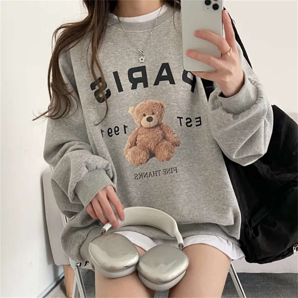 New Spring Korean Style Casual Loose Round Neck Sweatshirt For Women, Autumn And Winter Fleece Lined Thick Versatile Trendy Top