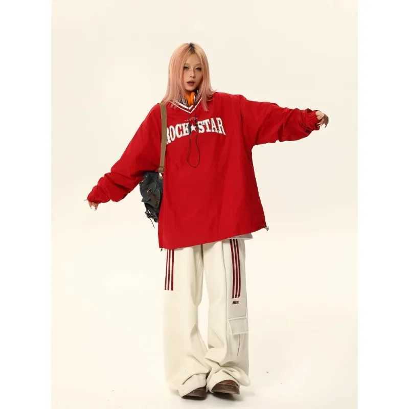Wild American Retro Oversized Hoodie Unisex Streetwear V-Neck Pullover Trendy Brand Autumn Winter Womens Fashion Clothing J251136