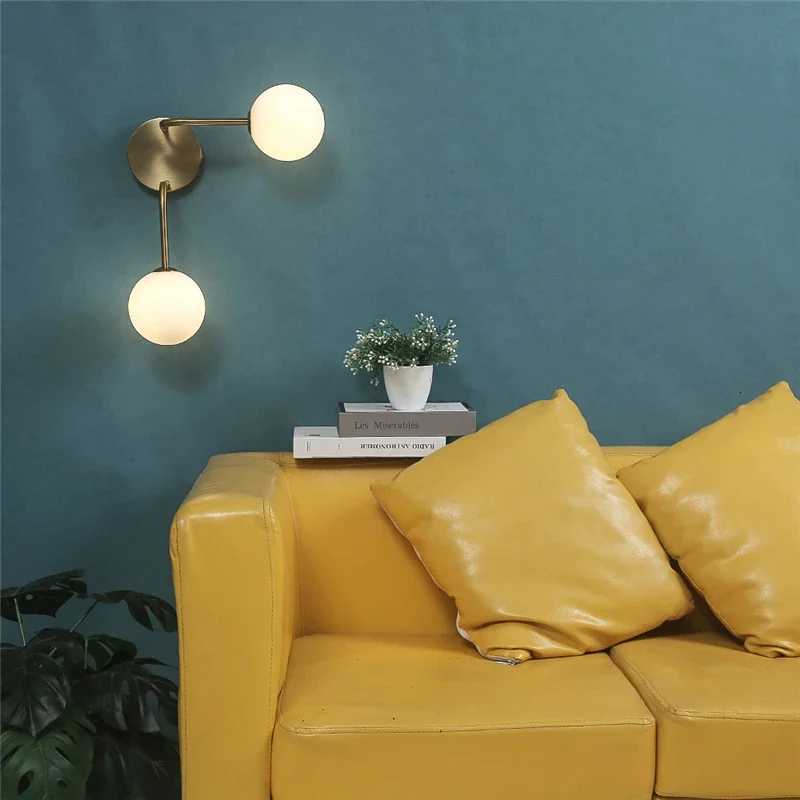 Nordic Glass Ball Wall Lamps Bedroom Bedside Lamp Living Room Background Wall Light LED Indoor Lighting with White Ball G9 Bulbs M251126