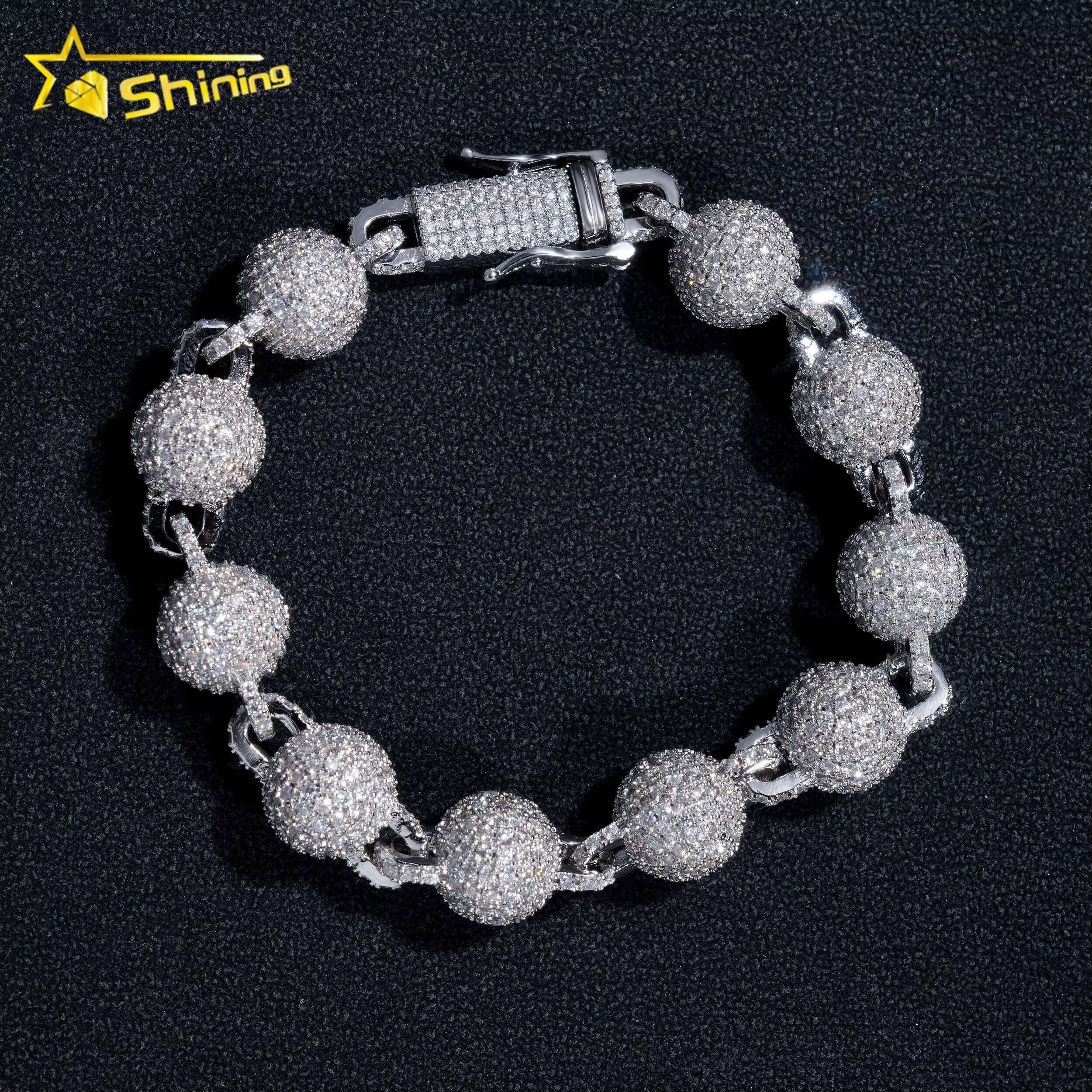 Hip Hop Jewelry 925 Silver Fashion 10MM Iced Out Diamond Moissanite Bead Ball Bracelet