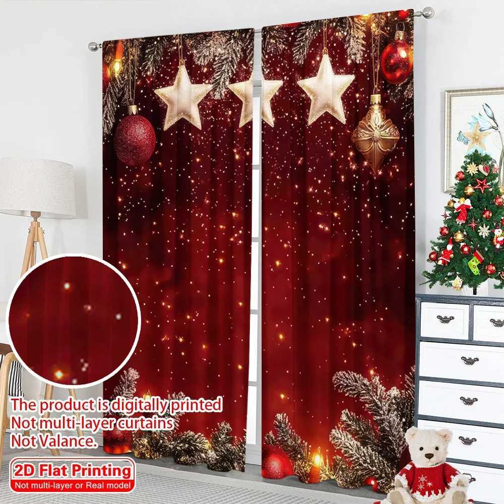 Curtain Christmas 2pcs 2D flat printing Merry Christmas Scene Curtains Snowflake Red Christmas Ball Venus Happy New Year Polyester Without Y251126