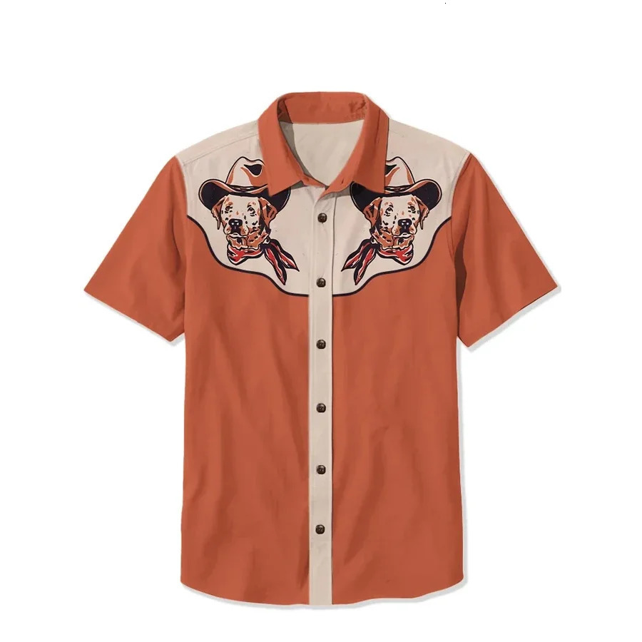 Fashion Mens Short sleeved Shirt Western Cowboy Printed Street Daily Comfortable Mens Collar Top Large Mens Shirt 250422