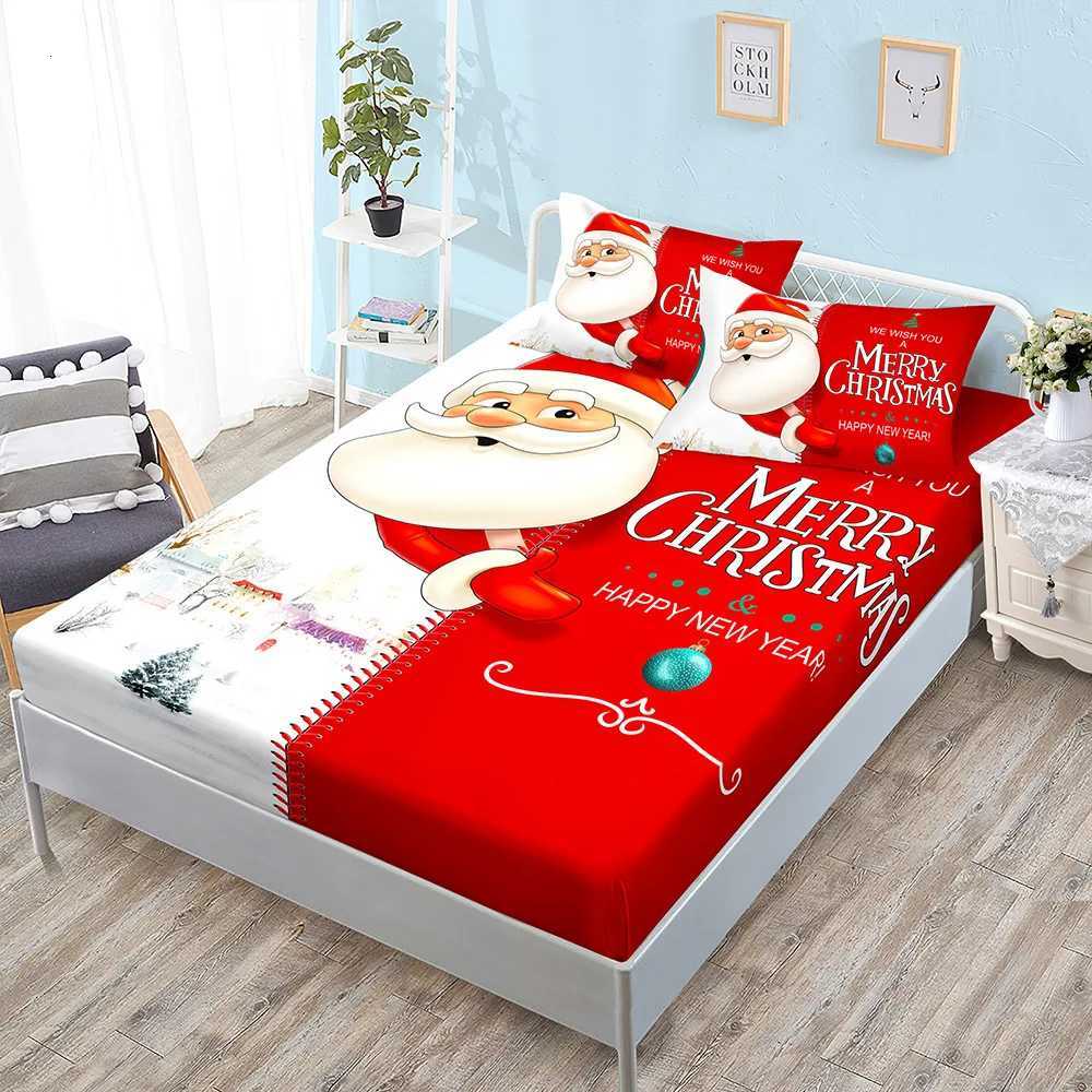 Christmas Santa Claus Printed Bed Sheets Snowflakes Christmas Trees Elk Elastic Bands Bed Sheet Pillowcases Home Decor Fashion Bedding Y251126