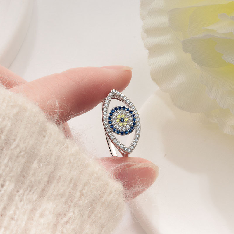 Lucky Blue Turkish Evil Eye Open Rings For Women Gold Color Colorful Enamel Heart Zircon Eye Finger Ring Vintage Gothic Jewelry High quality gold desi - view 4
