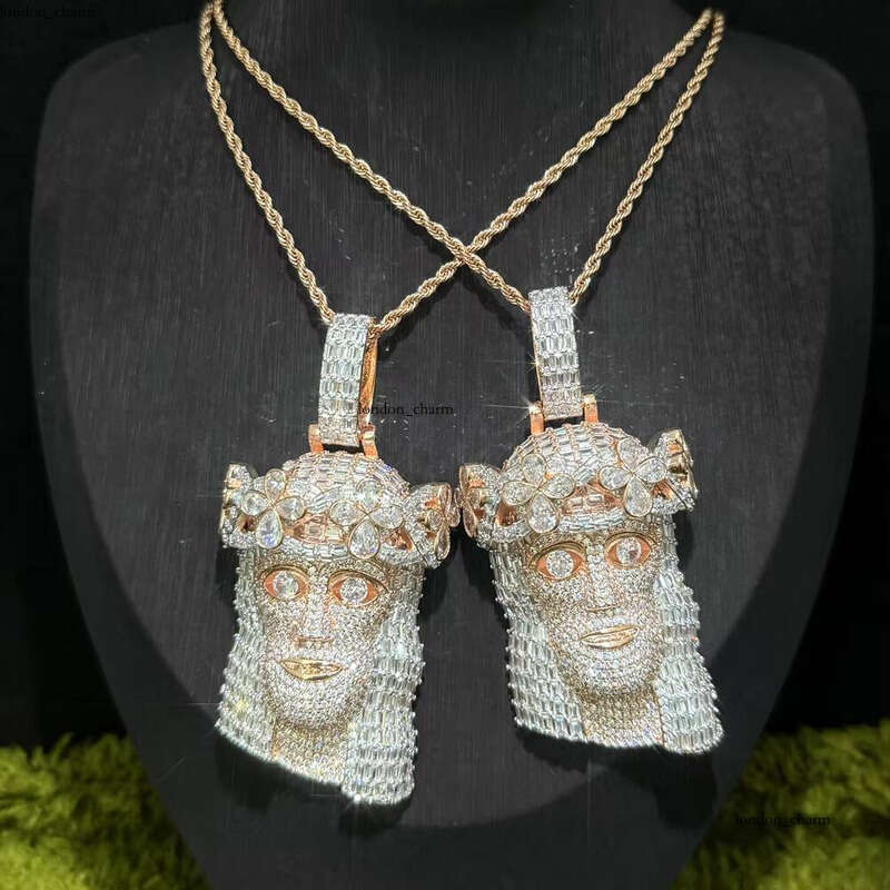 Ice out VVS Moissanite Large Jesus Pendant Men's Hip-hop Jewelry Two-tone Design Rose Flower Head Charm Necklace