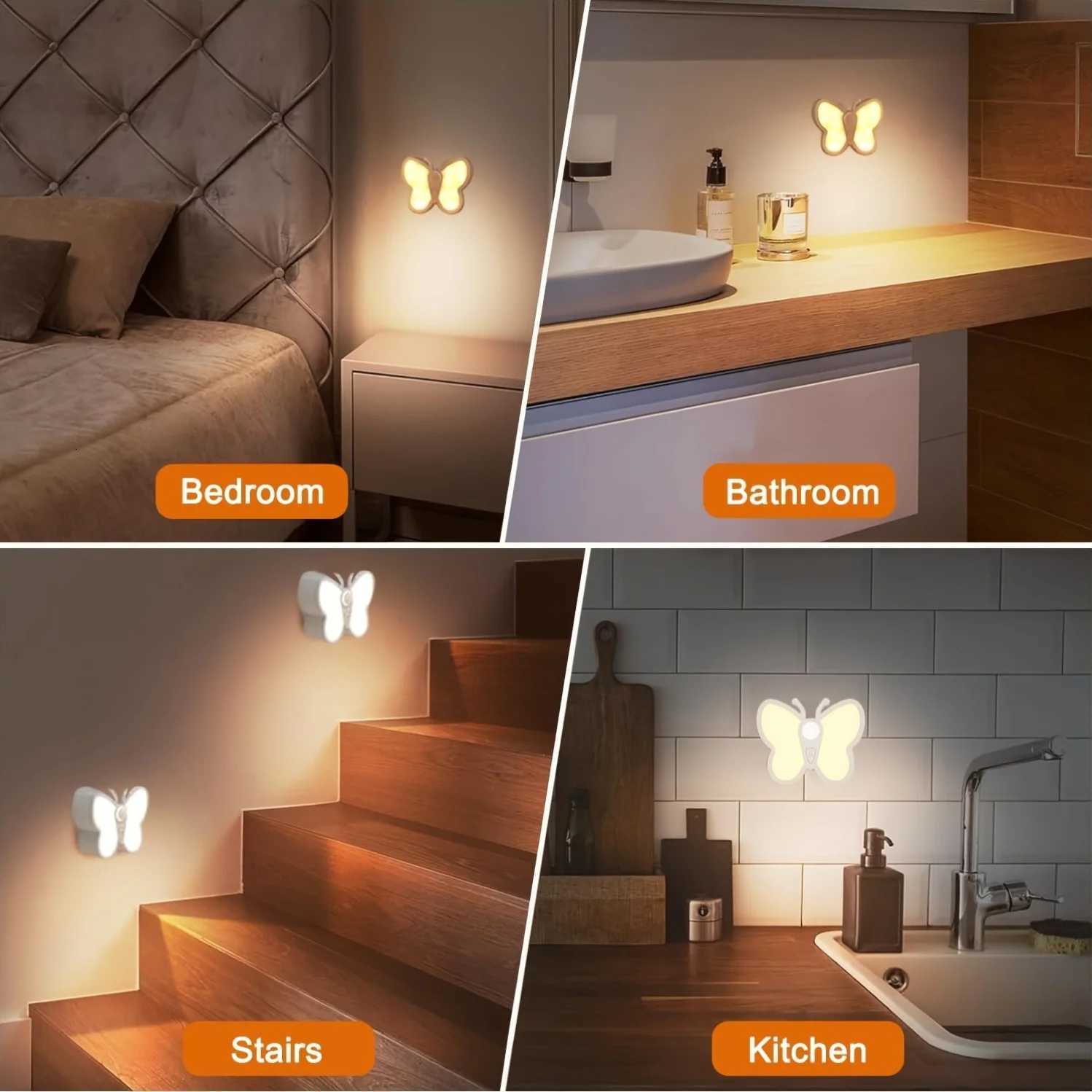 Motion sensor lights butterfly decoration wireless wall lamp USB charging bedroom living room kitchen cabinet corridor stairs M251126