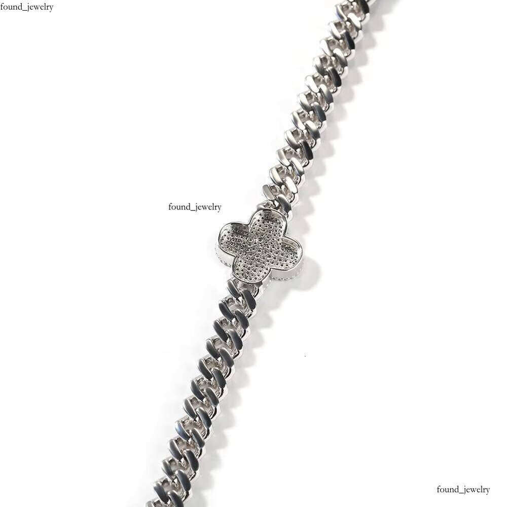 High Quality fashion Jewelry 18k Gold Plated Brass Necklace 8mm Cuban Chain VVS Moissanite Four Leaf Clover Bracelet