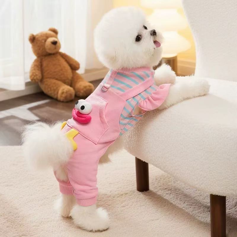 T00068Dog clothes spring and summer 2025 new with traction buckle pet Bichon Teddy small dog four seasons universal overalls