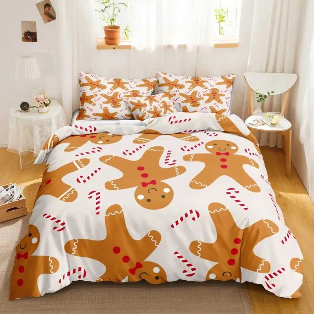 Christmas Cartoon Christmas Bedding Sets Gingerbread Man Duvet Cover Set Modern Fashion Home Textiles Floral Bed Linen For Dropshipping Y251126