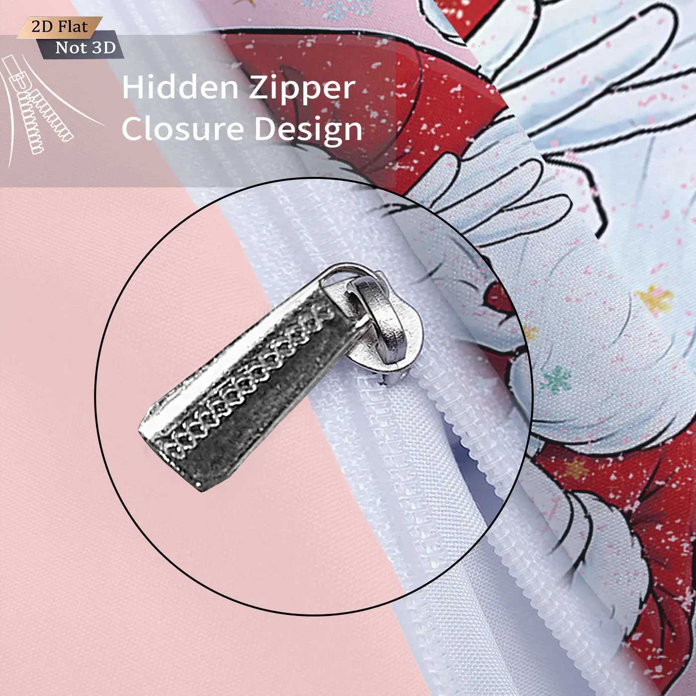 Christmas 3pcs pink Santa Claus 67 element printed coreless duvet cover set multi size bedroom bedding holiday decoration machine washable Y251126