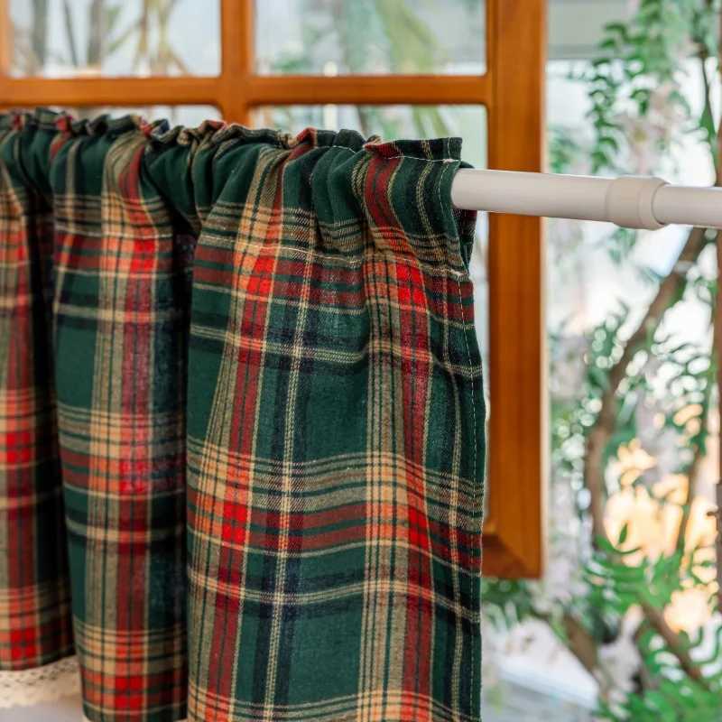 Christmas Christmas Plaid Curtains Scottish Tartan Xmas Decorative Window Curtain Farmhouse Semi-blackout Drapes for Kitchen Living Room Y251126