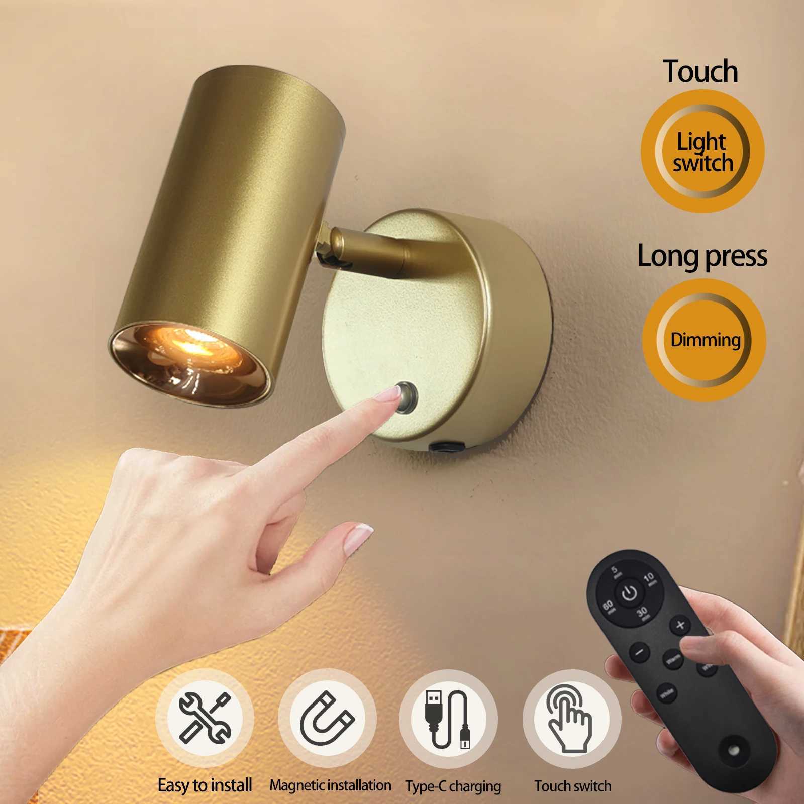 LED Modern Minimalist Remote Charging Wall Lamp 5200mAh Magnetic Suction Installation Touch 3-Color Bedroom Living Room Lighting M251126