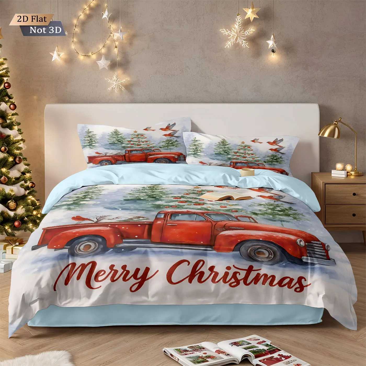 Christmas 3pcs Merry Christmas red car print coreless duvet cover set multiple sizes bedrooms dormitories bedding holiday decorations Y251126
