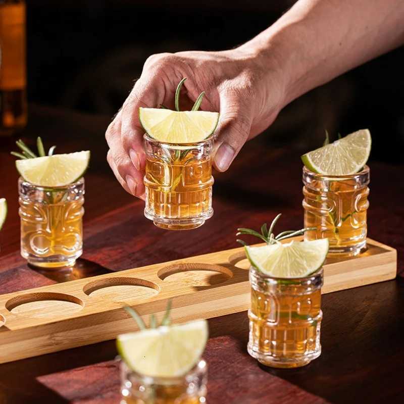 Creative Mini Tiki Glass Cup Shot Glasses Stacking Cups Cocktail Glass Tiki Cup Set With 6 Holes Tray Tiki Bar Accessories C251126