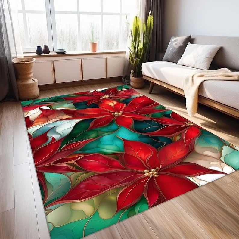 Red Christmas Area Rug Xmas Deco Rug Snowman Rug Merry Christmas Rug Winter Rug Noel Rug Xmas Floor Rug Christmas Decor RugM251126