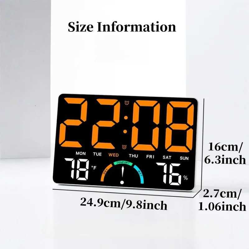 Large Digital Wall Clock TEMP Humidity Week Comfort Level 2 Alarm Snooze Table Clock 12/24H Timer 5-level Brightness LED Clock C251126