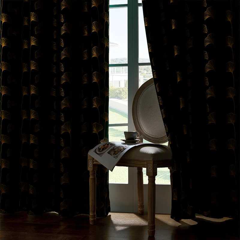 Curtain Christmas 1 piece of blackout curtains gold leaf ginkgo leaf curtains room light-reducing heat-insulating and noise-reducing curtains Y251126