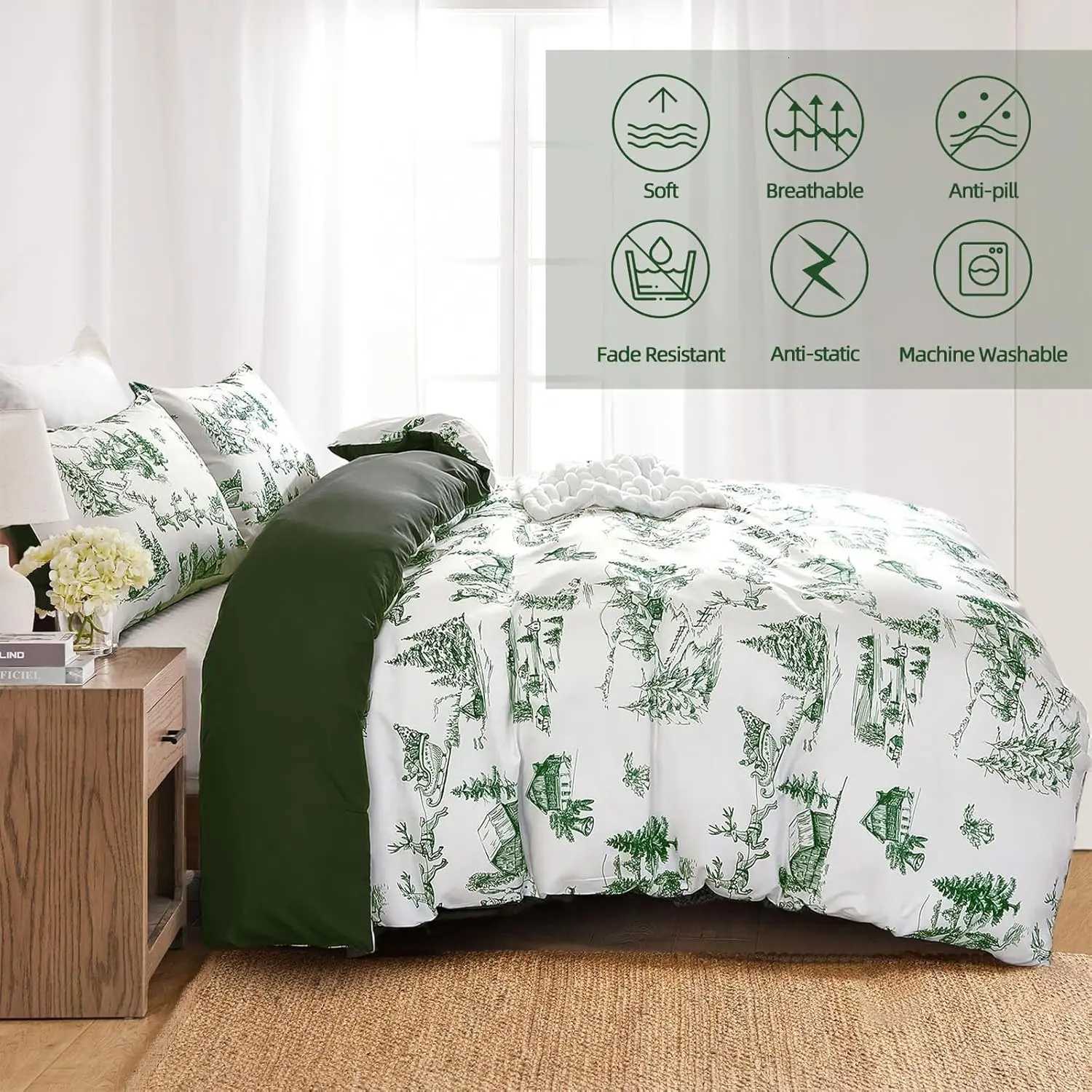 Christmas Christmas Duvet Cover Set Green Christmas Tree Snowman Village Duvet Cover Soft Microfiber Bedding SetKing Size 220x230cm Y251126