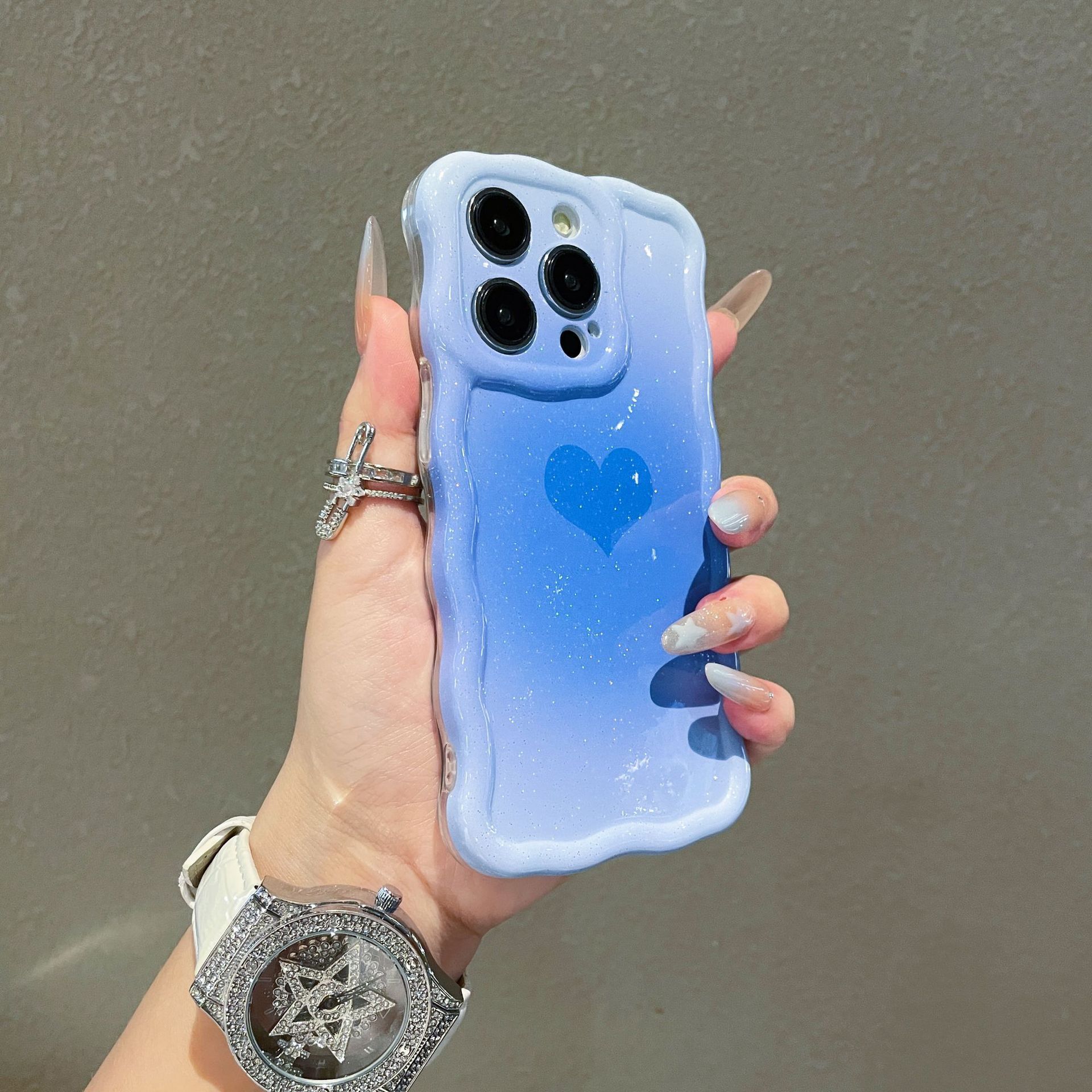 Heart Phone Case Compatible with iPhone 16 Pro Max Twisted Wave Edge Protective Case iPhone 15/14 Pro