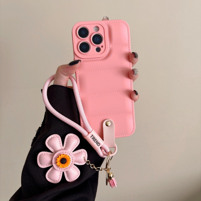 Solid Color Phone Case Compatible with iPhone 17 Pro Max Lanyard Sunflower Protective Case iPhone 16/15 Pro
