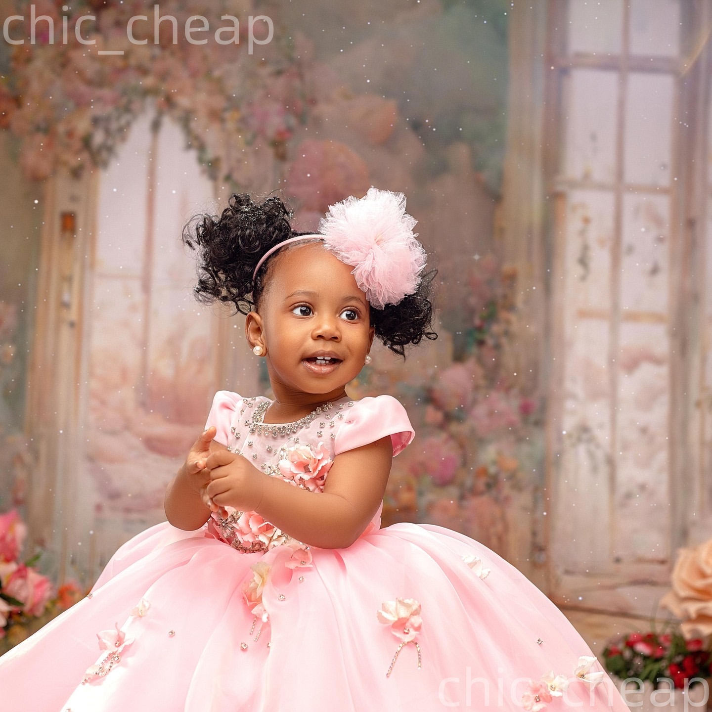 2026 Pink Ball Gown Flower Girl Dresses Crystals Flowers Organza Little Girl Christmas Peageant Birthday Christening Tutu Dress Gowns ZJ4272