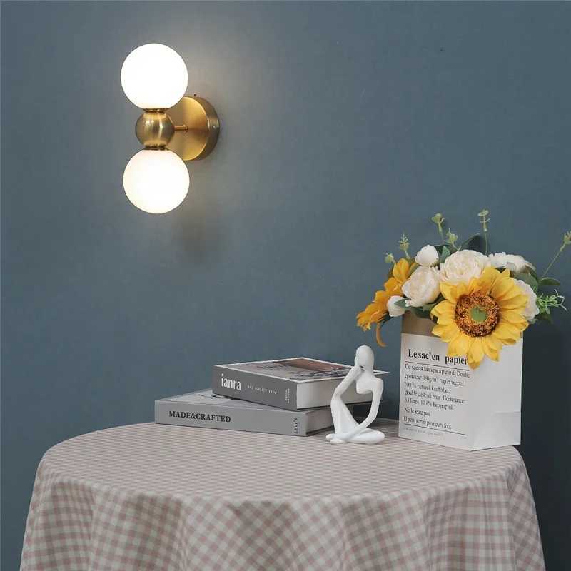 Nordic Glass Ball Wall Lamps Bedroom Bedside Lamp Living Room Background Wall Light LED Indoor Lighting with White Ball G9 Bulbs M251126
