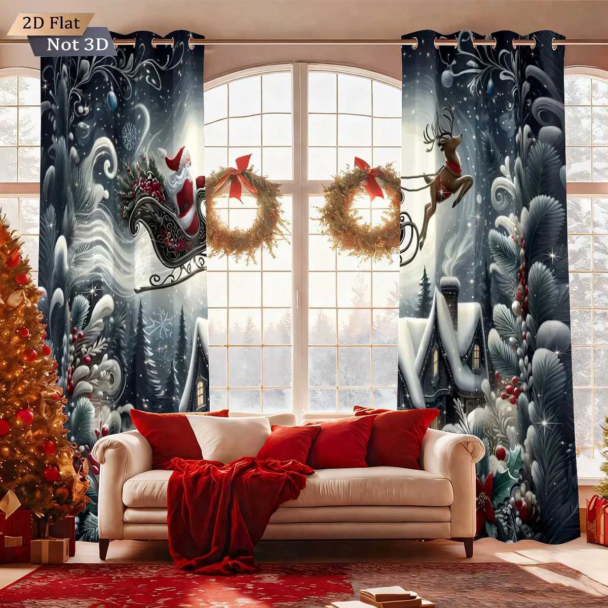 Christmas 2pcs Merry Christmas Santa Claus print blackout curtain multiple size living room insulation holiday decoration machine washable Y251126