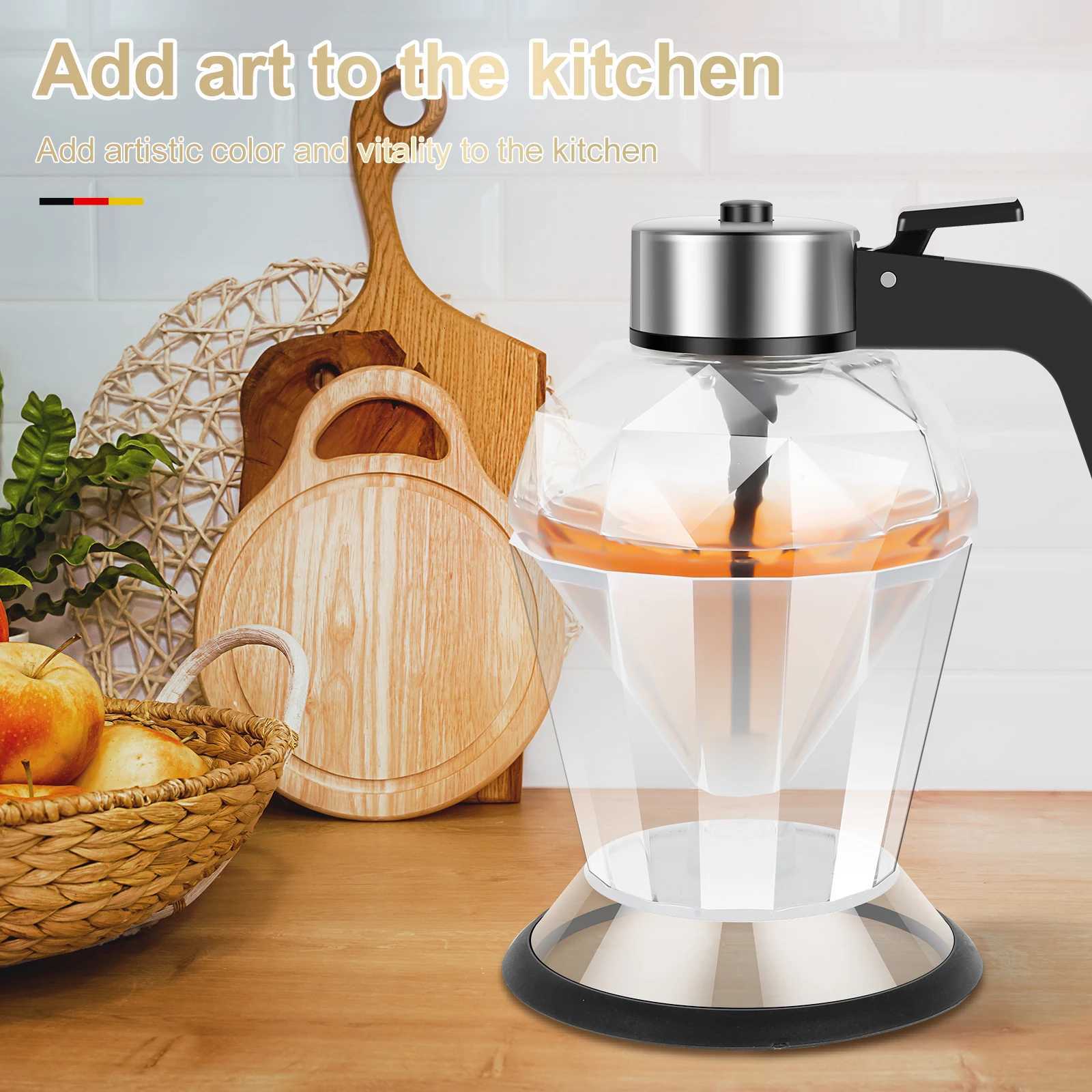 200ML Diamond Shaped Glass Honey Dispenser with Stand Large Capacity Oil Dispenser Multi-functional Oil Bottle Vinegar and Sauce Y251126