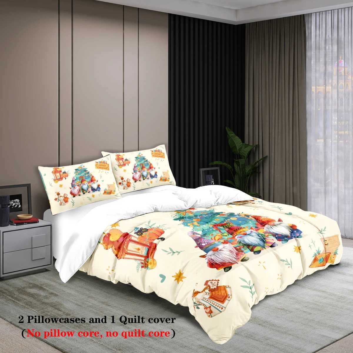 Christmas 3pcs Merry Christmas Print Coreless Bedding Set Soft and Comfortable Multi Size Bedrooms Dormitory Duvet Cover Machine Washable Y251126