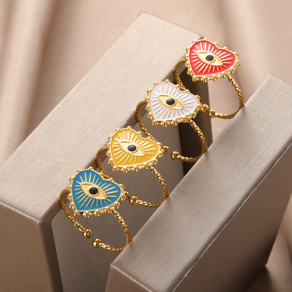Turkish Evil Eye Rings for Women Stainless Steel Gold Color Adjustable Ring Love Heart Aesthetic Jewelry Gift anillos mujer High quality gold designer