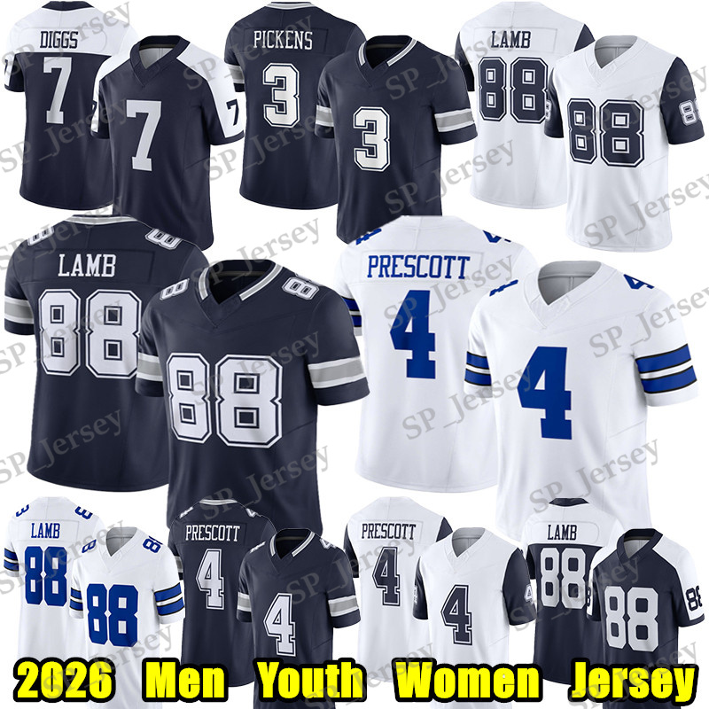 #88 CeeDee Lamb Football Jersey #4 Dak Prescott George Pickens Quinnen Williams Trevon Diggs DeMarvion Overshown Roger Staubach Troy Aikman Tyler Booker jerseys