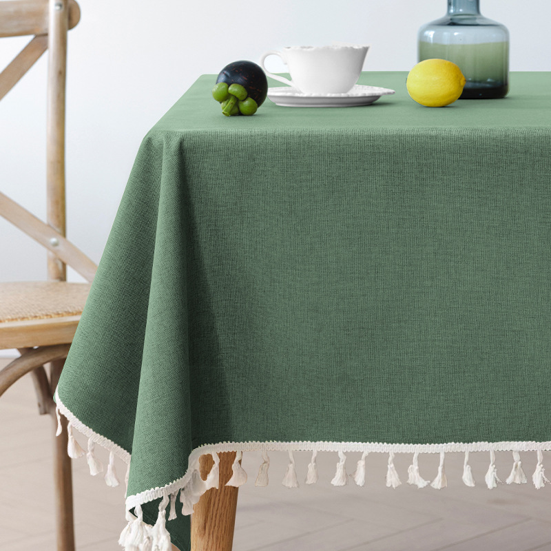 XX0295 waterproof and oil-proof tablecloth cotton and linen tassel tablecloth high-grade wash-free solid color restaurant coffee table tablecloth