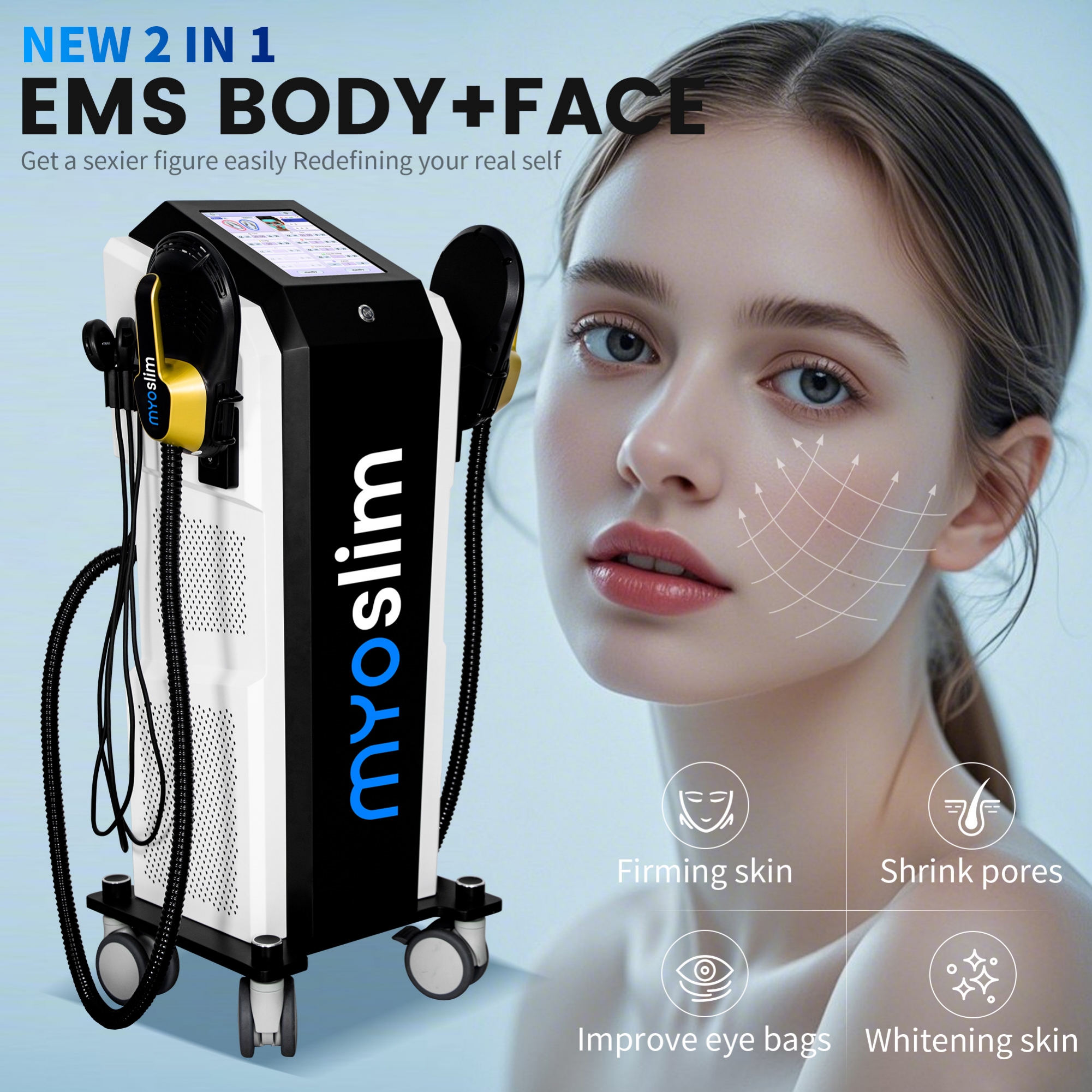 Myoslim RF Body Slimming and Face Slimming Muscle Training EMS Stimulator Slimming and Fat Burning Equipment