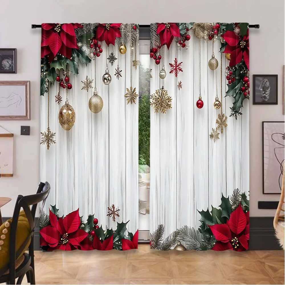 Curtain Christmas 2pcs 2D flat printing Happy Christmas Party Curtains Festive Elegance Digital Printed Polyester Drapes Birthday Party for Indoor Y25